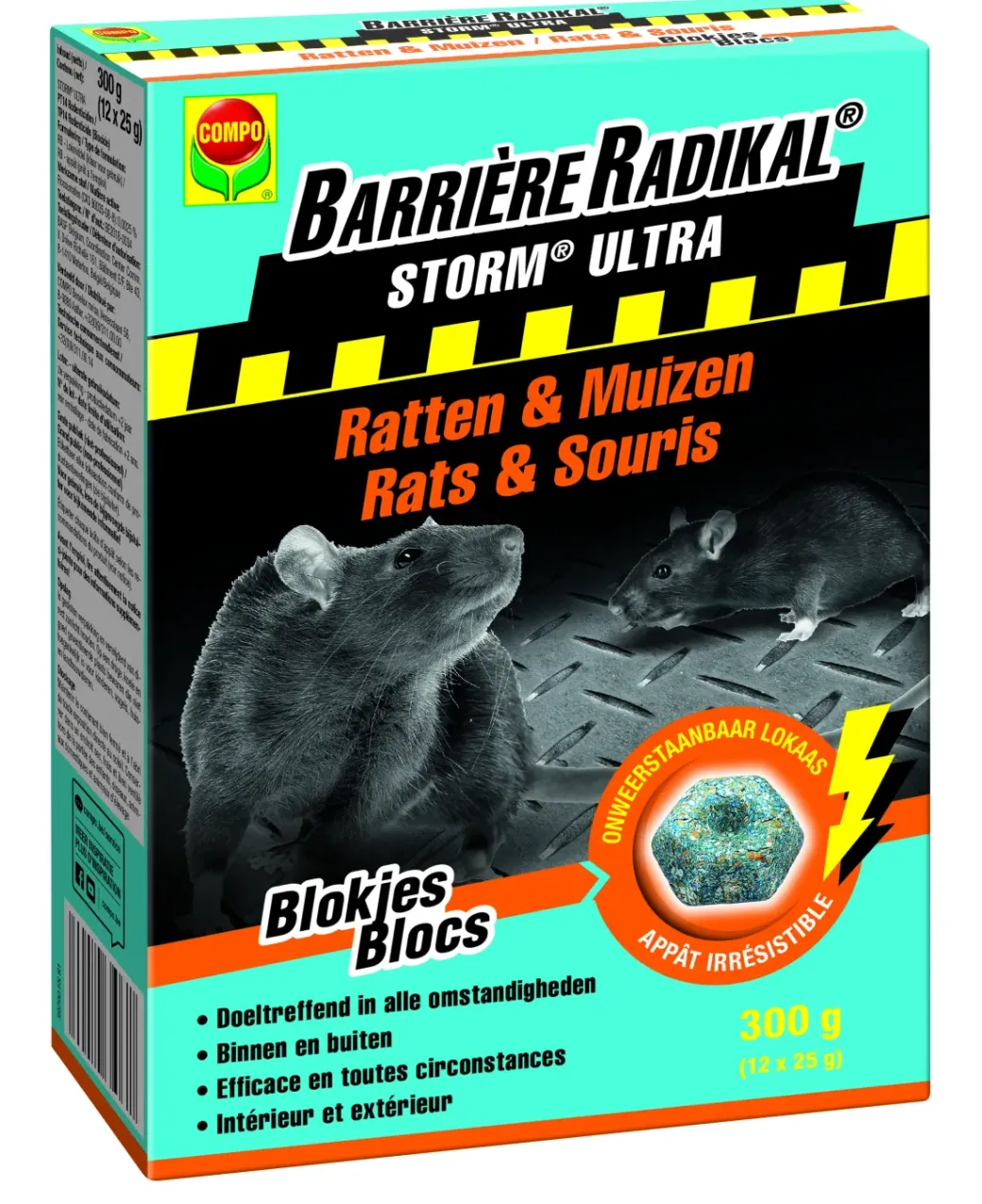 Brico Ongediertebestrijding-Compo Barriere Radikal Storm Ultra Anti-Muis En Rattenblokken 300G