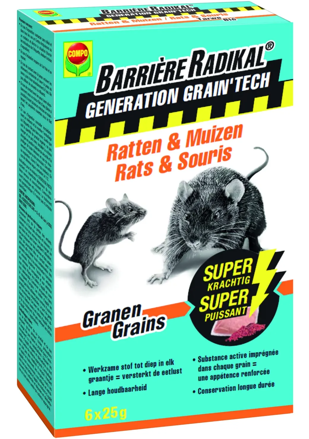 Brico Ongediertebestrijding-Compo Muizen En Ratten Lokaas Barriere Radikal Generation Grain'Tech 150G