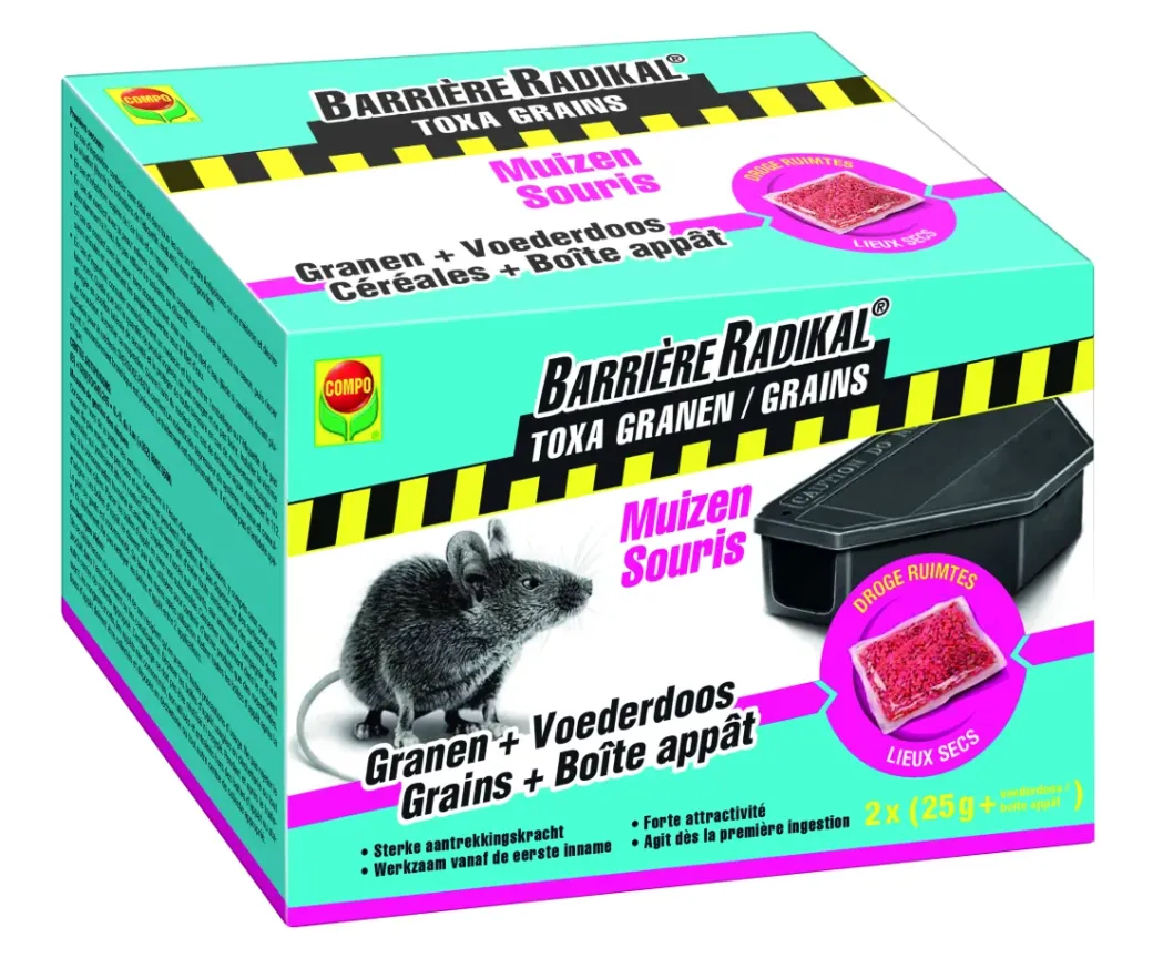 Brico Ongediertebestrijding-Compo Toxa Graantjes + Voerdoos Muizen Barriere Radikal (2X 25G + Voederdozen)