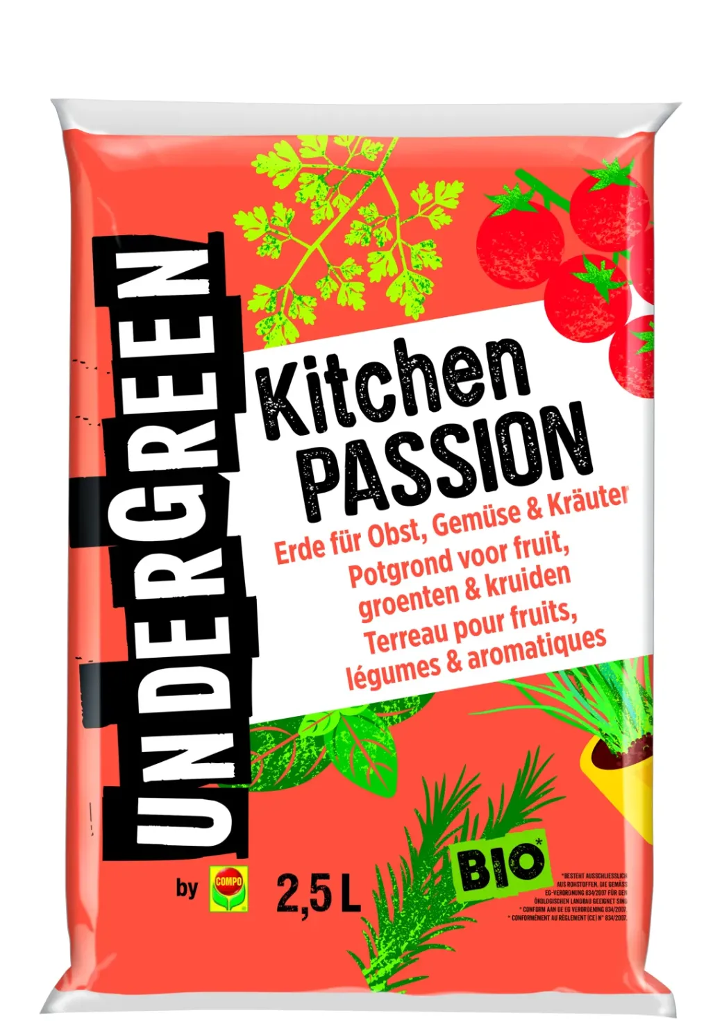 Brico Potgrond-Compo Undergreen Kitchen Passion Bio Potgrond Fruit, Groenten & Kruiden 2,5L