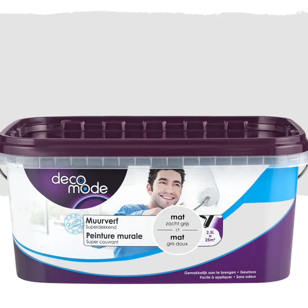 Brico Muurverf-Decomode Muurverf Superdekkend Mat Zacht Grijs 2,5L