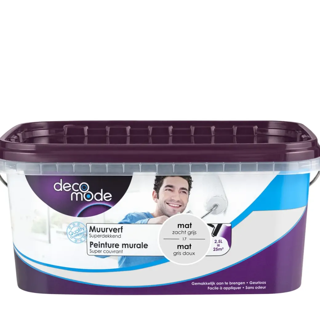 Brico Muurverf-Decomode Muurverf Superdekkend Mat Zacht Grijs 2,5L