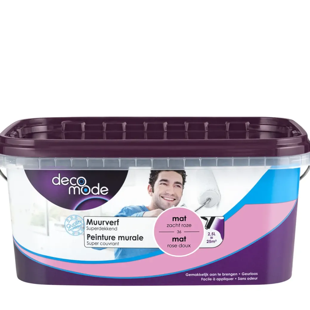 Brico Muurverf-Decomode Muurverf Superdekkend Mat Zacht Roze 2,5L