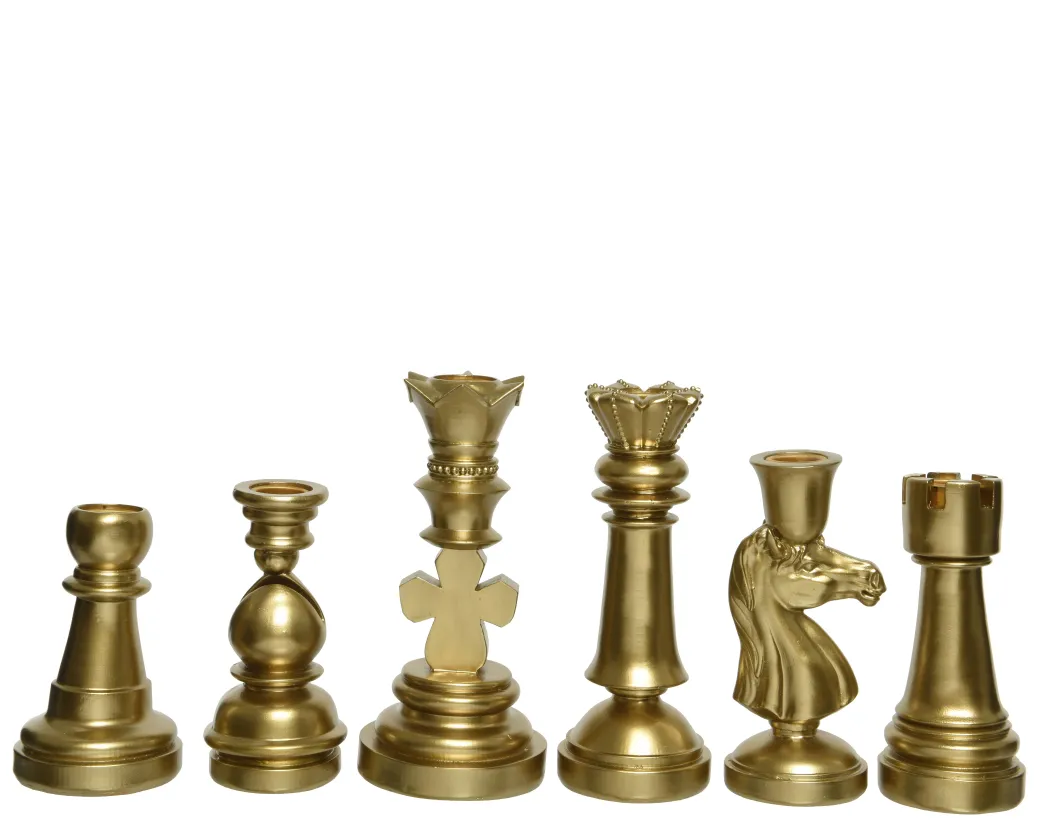 Decoris Kandelaar Schaak Polyresin Goud 24,5Cm|Brico