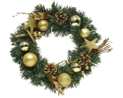 Decoris Kerstkrans Glitter 30Cm Groen/Goud|Brico New
