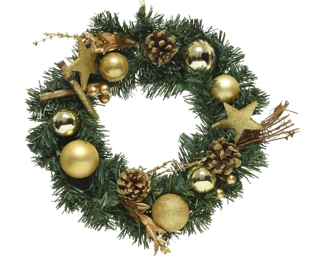 Decoris Kerstkrans Glitter 30Cm Groen/Goud|Brico New