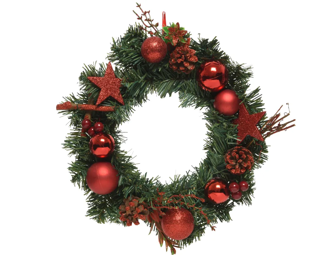 Decoris Kerstkrans Glitter 30Cm Groen/Rood|Brico New