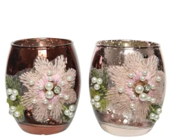 Decoris Theelichthouder Glas Bloemenpatroon 9Cm 1St|Brico
