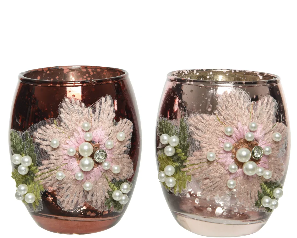 Decoris Theelichthouder Glas Bloemenpatroon 9Cm 1St|Brico