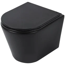 Differenz Hangtoilet Mat Zwart | Soft-Close & Quick Release Toiletzitting |Randloos Toiletpot|Brico Discount