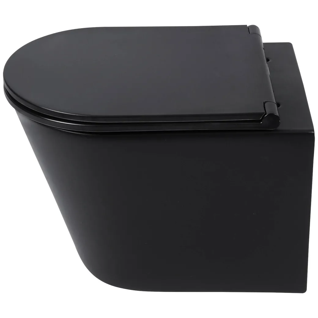 Differenz Hangtoilet Mat Zwart | Soft-Close & Quick Release Toiletzitting |Randloos Toiletpot|Brico Discount