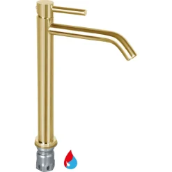 Differnz Wastafelkraan Koud/Warm Hoog Gebogen Goud|Brico New