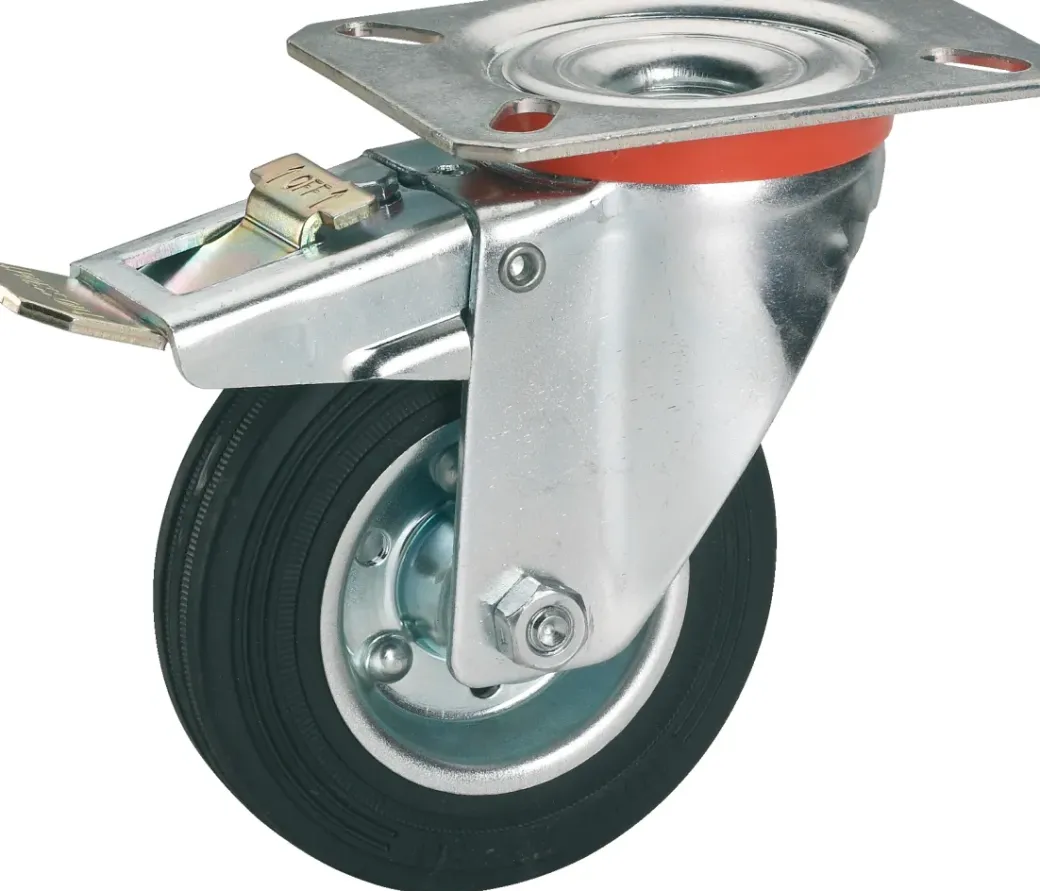 Brico Wielen-Dorner Helmer Zwenkwiel Rubber Zwart/Oranje + Rem 80Mm