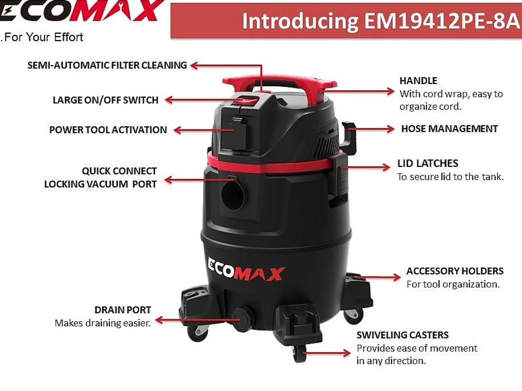 Ecomax Stofzuiger Nat-Droog M Class Liter Pp 30Liter|Brico Outlet