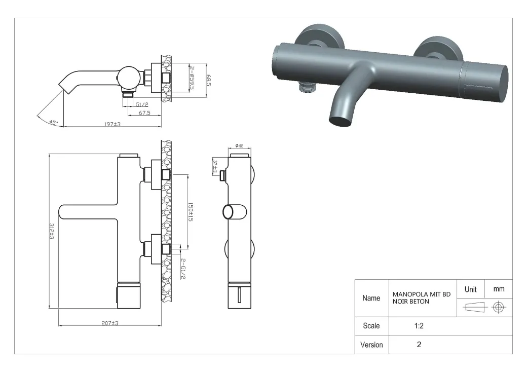 Essebagno Badmengkraan Manopola Zwart Concrete|Brico Discount