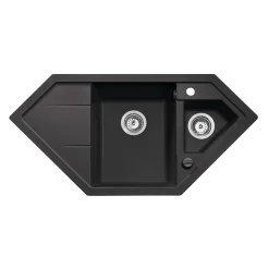 Essebagno Hoekspoelbak Astral Zwart 1,5 Bak 100X50Cm|Brico Best
