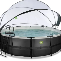 Brico Opzetzwembaden Met Pomp-Exit Black Leather Opzetzwembad Met Overkapping En Zandfilter- En Warmtepomp Zwart O450X122Cm