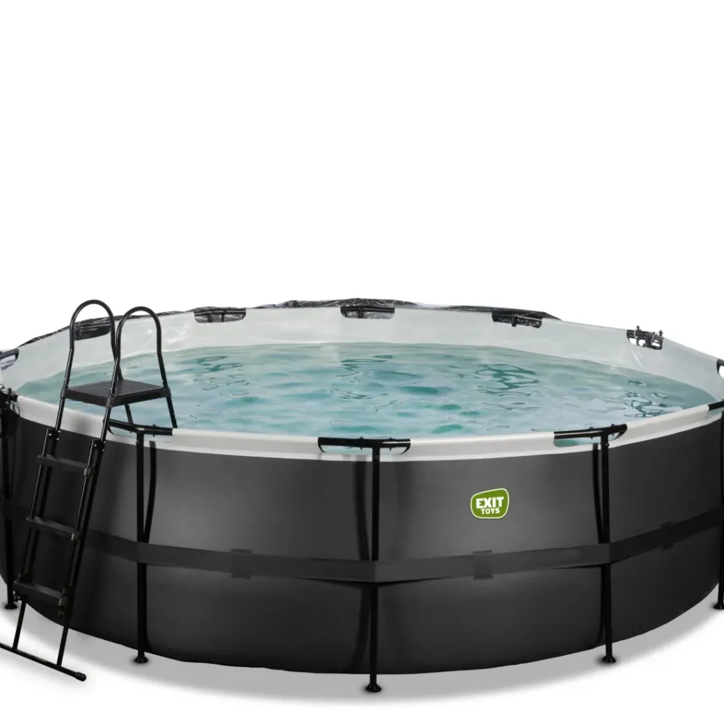 Brico Opzetzwembaden Met Pomp-Exit Black Leather Opzetzwembad Met Overkapping En Zandfilter- En Warmtepomp Zwart O450X122Cm