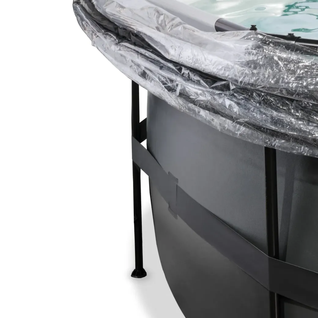 Brico Opzetzwembaden Met Pomp-Exit Black Leather Opzetzwembad Met Overkapping En Zandfilter- En Warmtepomp Zwart O450X122Cm