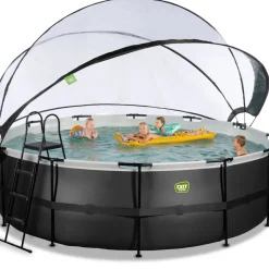 Brico Opzetzwembaden Met Pomp-Exit Black Leather Opzetzwembad Met Overkapping En Zandfilter- En Warmtepomp Zwart O450X122Cm