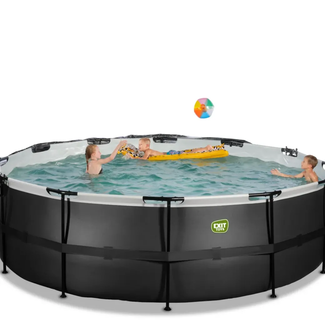 Brico Opzetzwembaden Met Pomp-Exit Black Leather Opzetzwembad Met Overkapping En Zandfilter- En Warmtepomp Zwart O450X122Cm