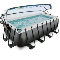 Brico Opzetzwembaden Met Pomp-Exit Black Leather Opzetzwembad Met Overkapping En Zandfilter- En Warmtepomp Zwart 400X200X122Cm