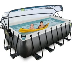 Brico Opzetzwembaden Met Pomp-Exit Black Leather Opzetzwembad Met Overkapping En Zandfilter- En Warmtepomp Zwart 400X200X122Cm