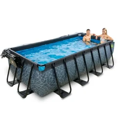Brico Opzetzwembaden Met Pomp-Exit Stone Opzetzwembad Met Overkapping En Zandfilter- En Warmtepomp Grijs 400X200X100Cm