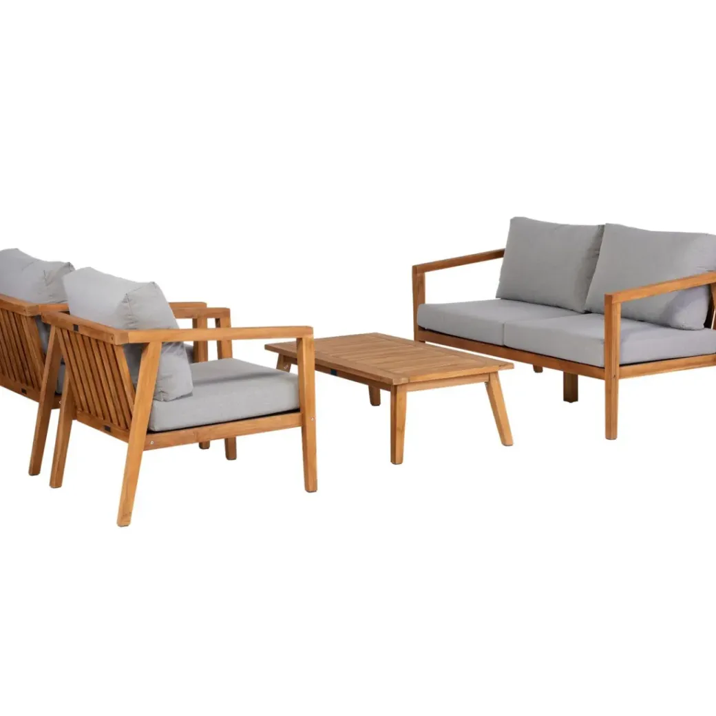 Brico Loungesets-Exotan Loungeset Fauteuil/Bank/Tafel - Teak - Grijs - Set Van 4