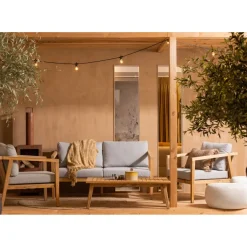 Brico Loungesets-Exotan Loungeset Fauteuil/Bank/Tafel - Teak - Grijs - Set Van 4