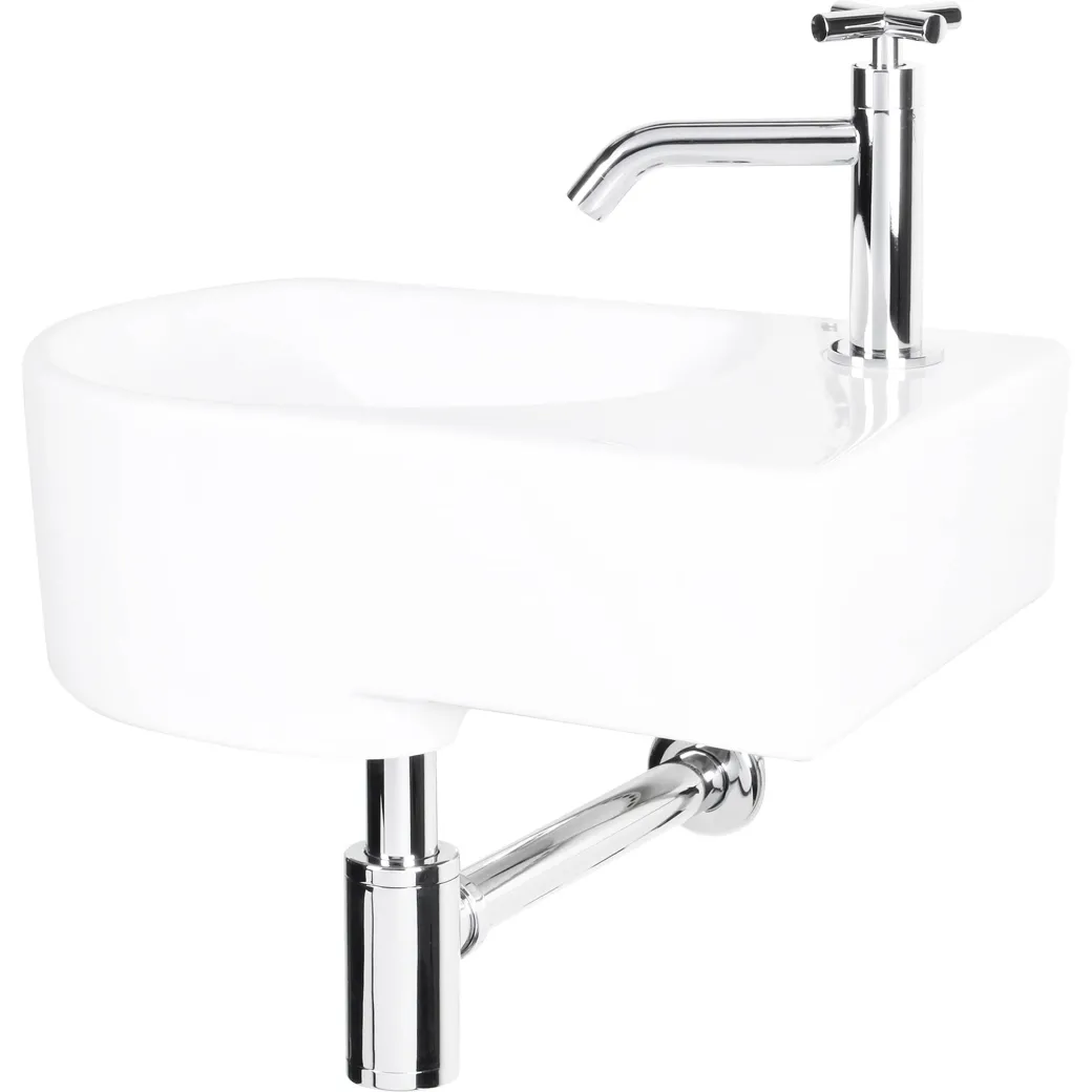 Fonteinset (Rechts) Apollo Keramiek Wasbak Wit 41 X 27 X 14 Cm|Brico Best