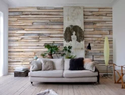 Brico Fotobehang-Fotobehang 'White Washed Wood Papier' 254 X 368 Cm