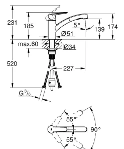 Grohe Keukenmengkraan Start Geintegreerde Uittrekbare Sproeier 2 Straalsoorten Mat Zwart|Brico Discount