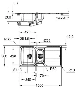 Grohe Spoelbak K500 Met Druiprek 970X500Mm Rvs|Brico Online