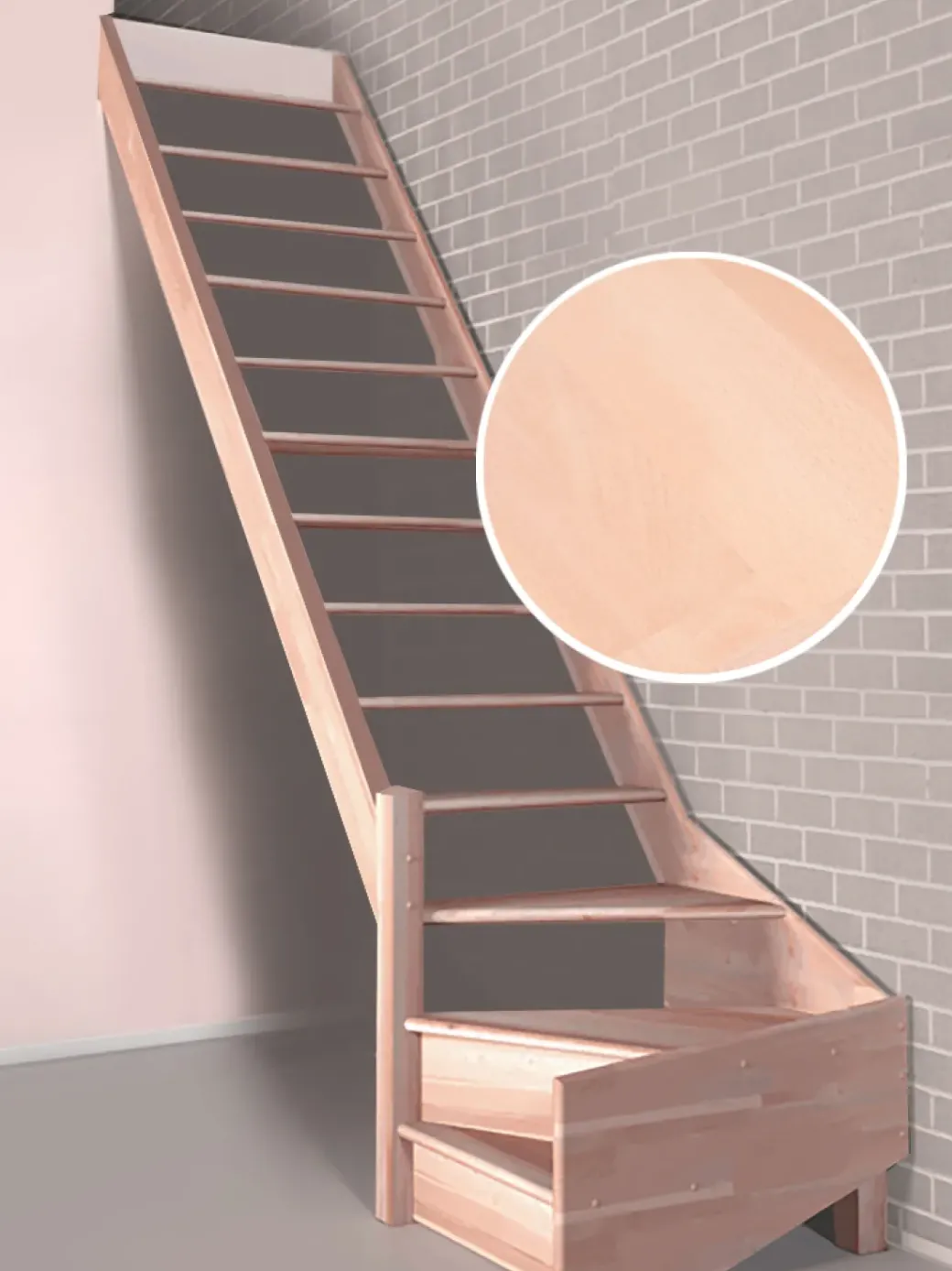 Brico Zoldertrappen-Handystairs Open Kwartslagtrap "Vega80" - Links - 280 Cm Hoog - 13 Beuken Treden - Zonder Leuning