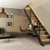 Brico Zoldertrappen-Handystairs Rechte Trap "Synth" - Trap Van Zwart Metaal Met Grenen Treden - Hoogte 856 - 1066Mm