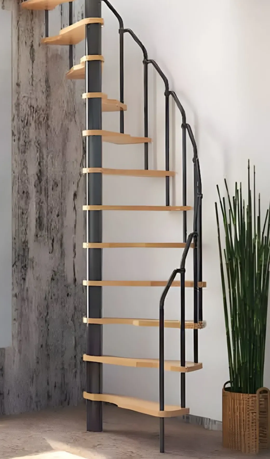 Brico Zoldertrappen-Handystairs Ruimtebesparende Spiltrap "Radius" - 140X70 Cm - 299 Cm Hoog - 12 Beuken Treden - Grijs