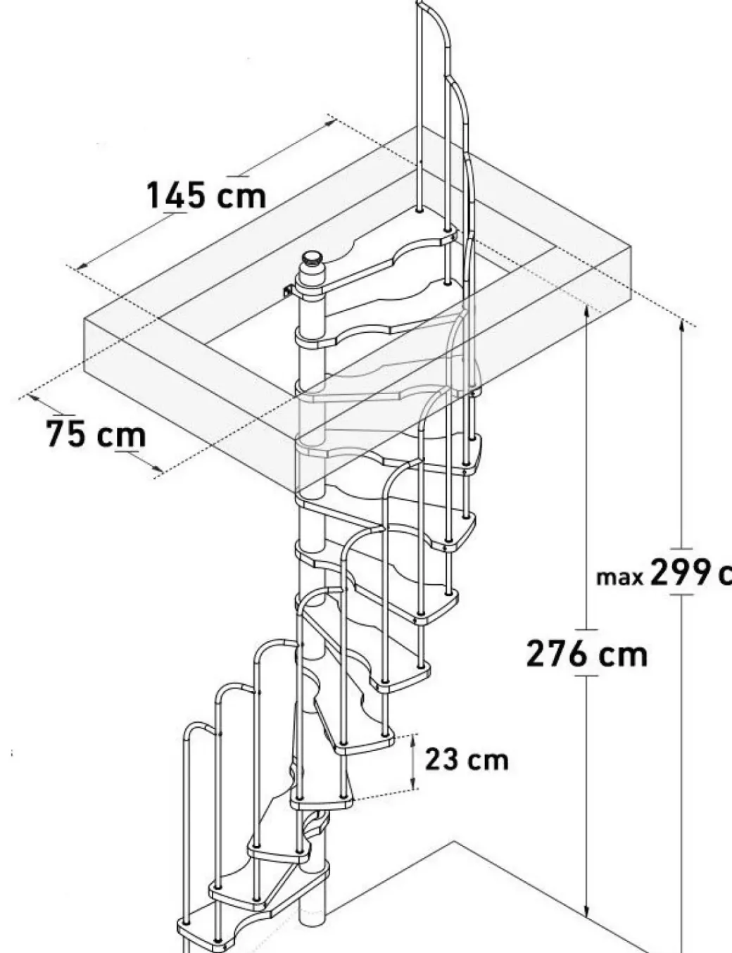 Brico Zoldertrappen-Handystairs Ruimtebesparende Spiltrap "Radius" - 140X70 Cm - 299 Cm Hoog - 12 Beuken Treden - Grijs