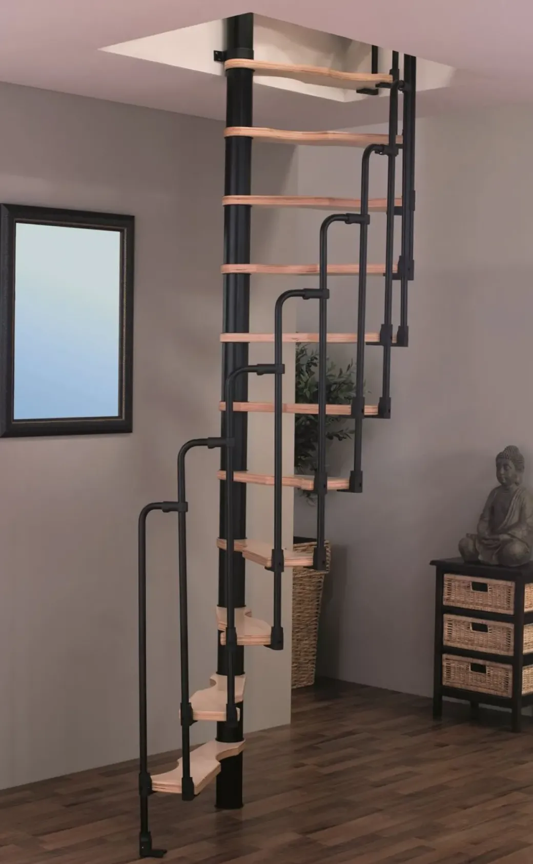 Brico Zoldertrappen-Handystairs Ruimtebesparende Spiltrap "Sampax" - 120X60 Cm - 299 Cm Hoog - 12 Beuken Treden - Zwart