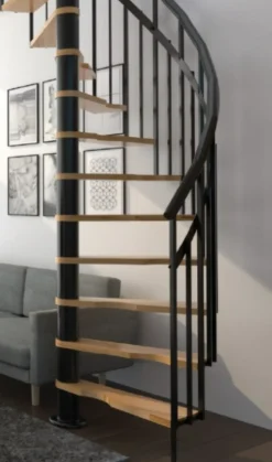 Brico Zoldertrappen-Handystairs Spiltrap "Siena" O 145 Cm - Links Draaiend - 273 Cm Hoog - 12 Beuken Treden - Zwart