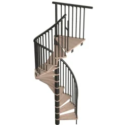 Brico Zoldertrappen-Handystairs Wenteltrap "Spirale" - Diameter 120Cm - Hoogte 309Cm - 12 Beuken Treden - Zwart Staal