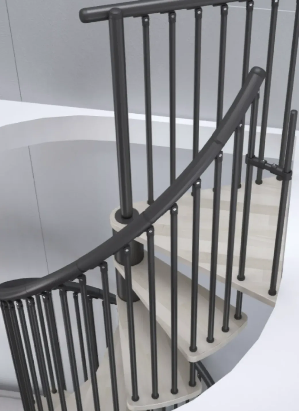 Brico Zoldertrappen-Handystairs Wenteltrap "Spirale" - Diameter 120Cm - Hoogte 309Cm - 12 Beuken Treden - Zwart Staal