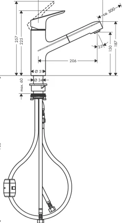 Hansgrohe Keukenmengkraan Focus M43 200 Met Uittrekbare Handdouche Metaal Geborsteld|Brico Discount
