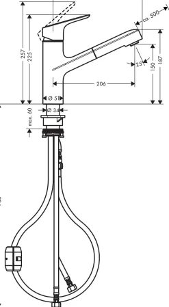 Hansgrohe Keukenmengkraan Focus M43 200 Met Uittrekbare Handdouche Metaal Geborsteld|Brico Discount