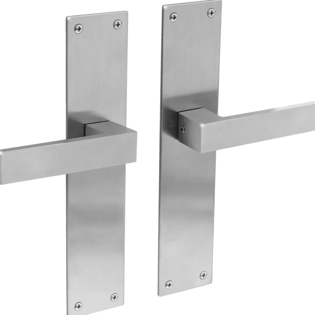 Brico Deurbeslag-Intersteel Deurklink Amsterdam + Plaat 250X55X2Mm Blind Geborsteld Rvs
