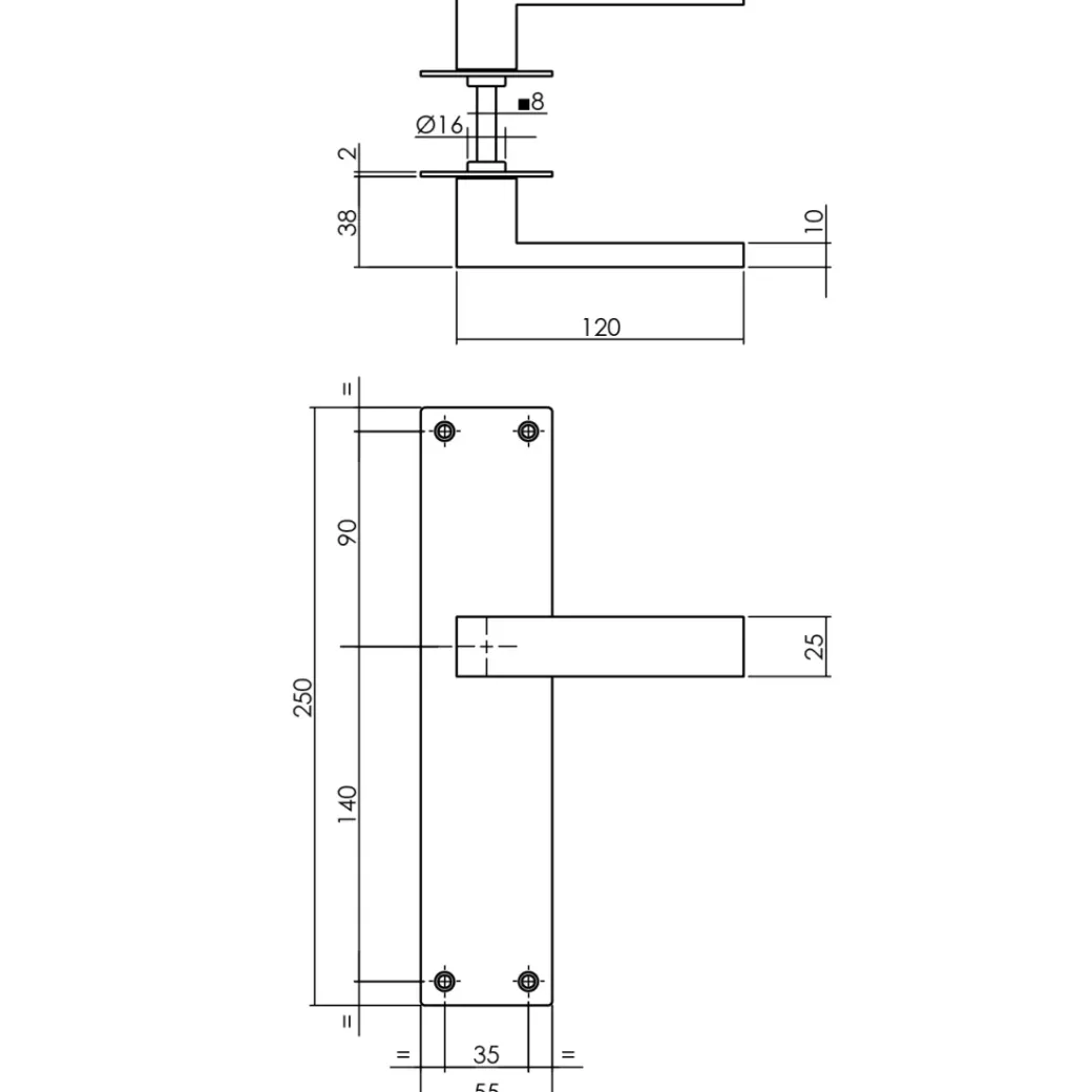Brico Deurbeslag-Intersteel Deurklink Amsterdam + Plaat 250X55X2Mm Blind Geborsteld Rvs