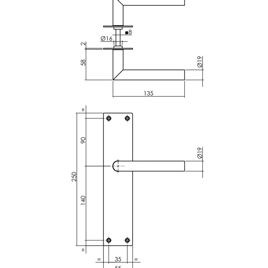 Brico Deurbeslag-Intersteel Deurklink Jura + Met Plaat 250X55X2 Mm Blind Geborsteld Rvs