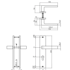 Brico Deurbeslag-Intersteel Deurklink Op Plaat Hera 245X45 Mm Profielcilindergat 72Mm Matzwart