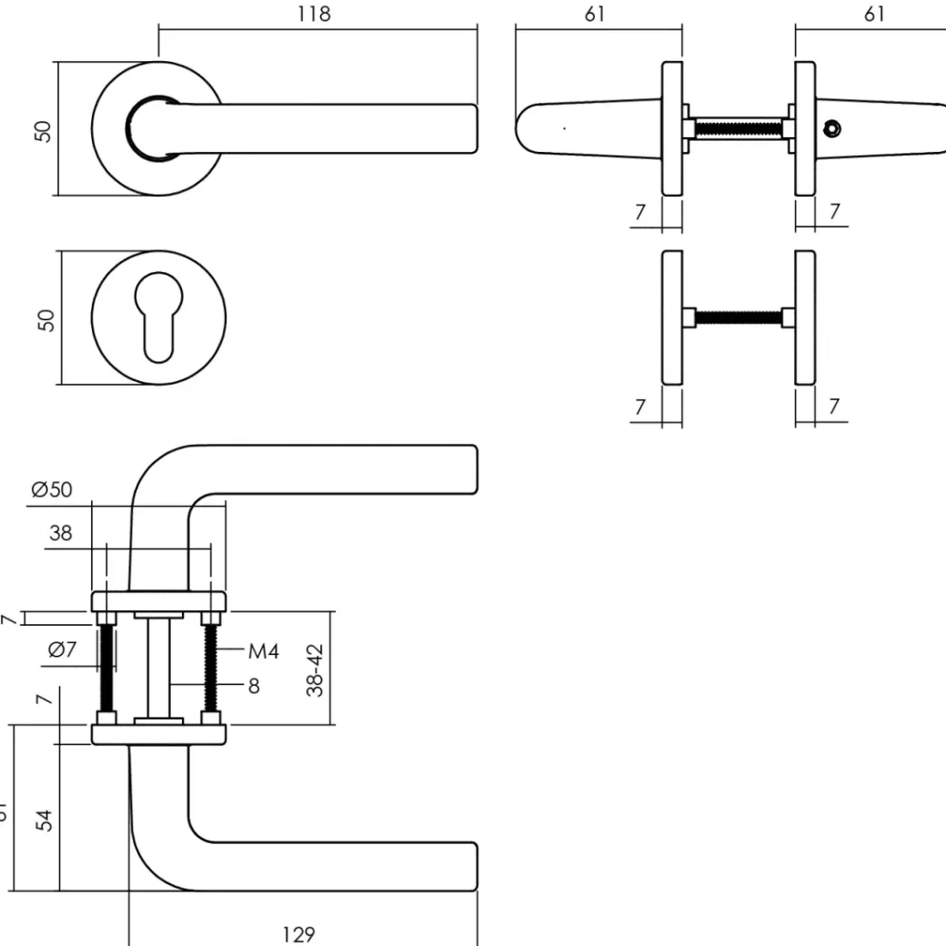 Brico Deurbeslag-Intersteel Deurklink Op Rozet Derby O50X7Mm + Nokken 7Mm Met Cilinderrozetten Zwart