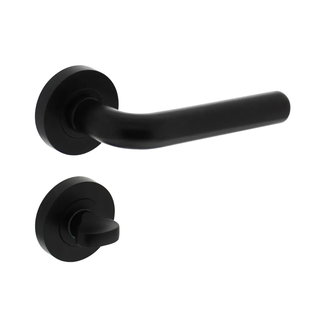 Brico Deurbeslag-Intersteel Deurklink Op Rozet Agatha O52X10 Mm Met Nokken En Wc-Slot Met Stang 8X8Mm Zwart